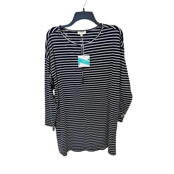 NWT Umgee Navy & White Striped 1/4 Zip Mini Tunic Dress Size Medium - Picture 1 of 4